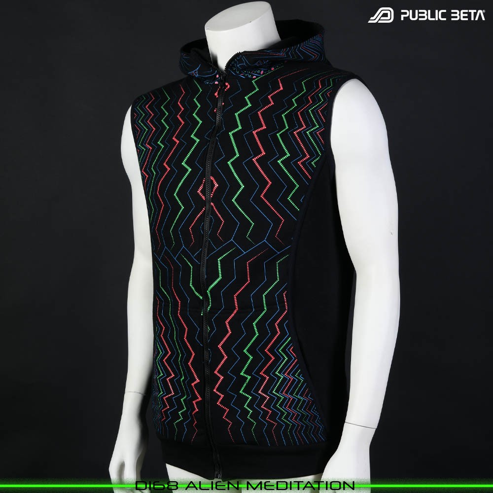 Spectral Engine 100% Cotton Hooded Vest with Zipper and Pockets. Made in Europe Psywear by Public Beta Wear