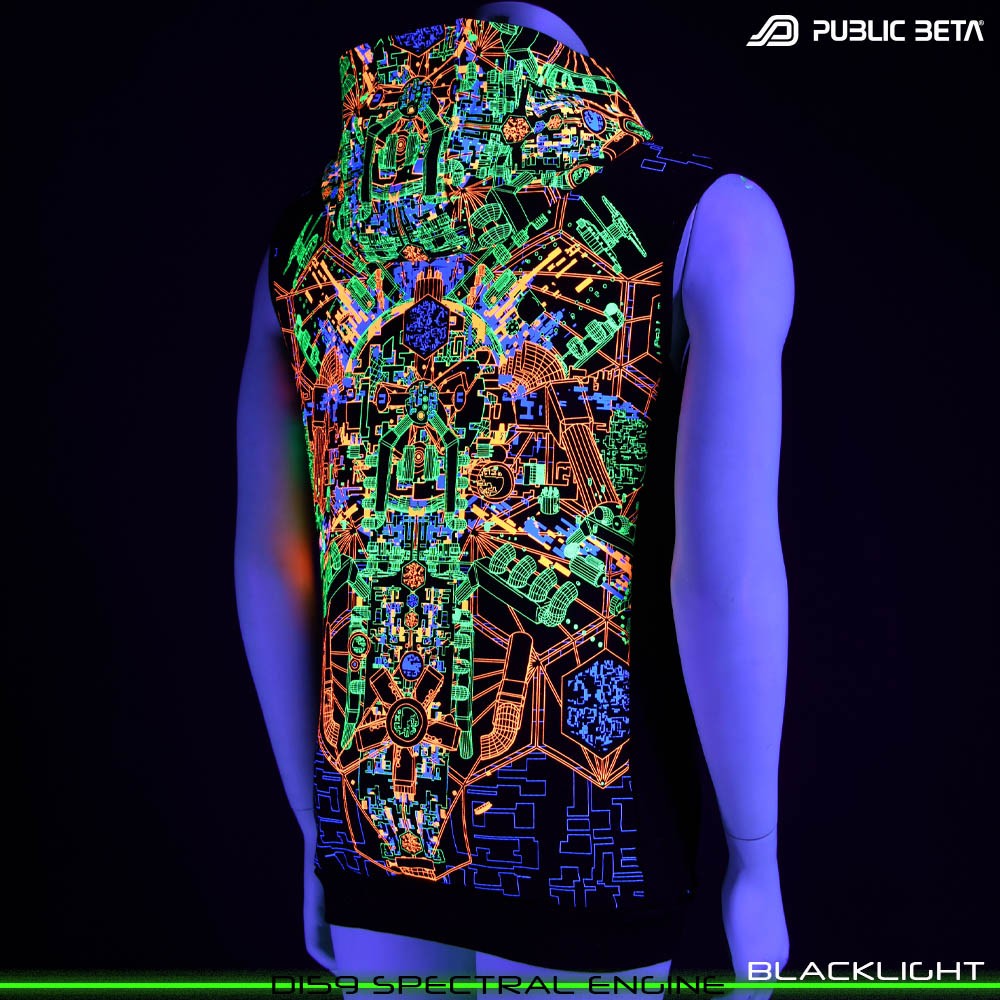 Spectral Engine 100% Cotton Hooded Vest with Zipper and Pockets. Made in Europe Psywear by Public Beta Wear