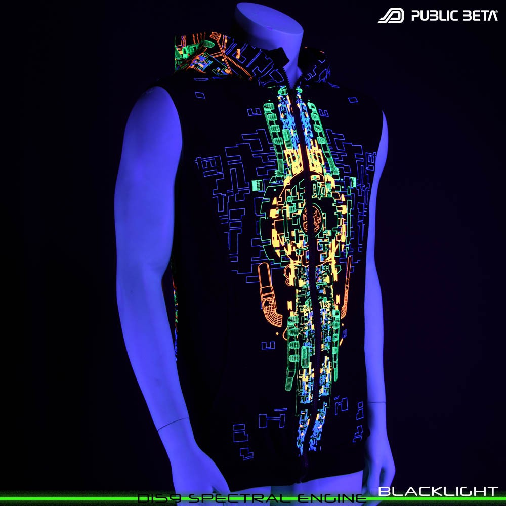 Spectral Engine 100% Cotton Hooded Vest with Zipper and Pockets. Made in Europe Psywear by Public Beta Wear