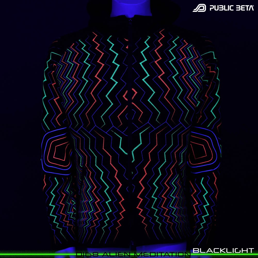 Alien Meditation D168 UV Hooded Sweater / Glow in Blacklight Psywear