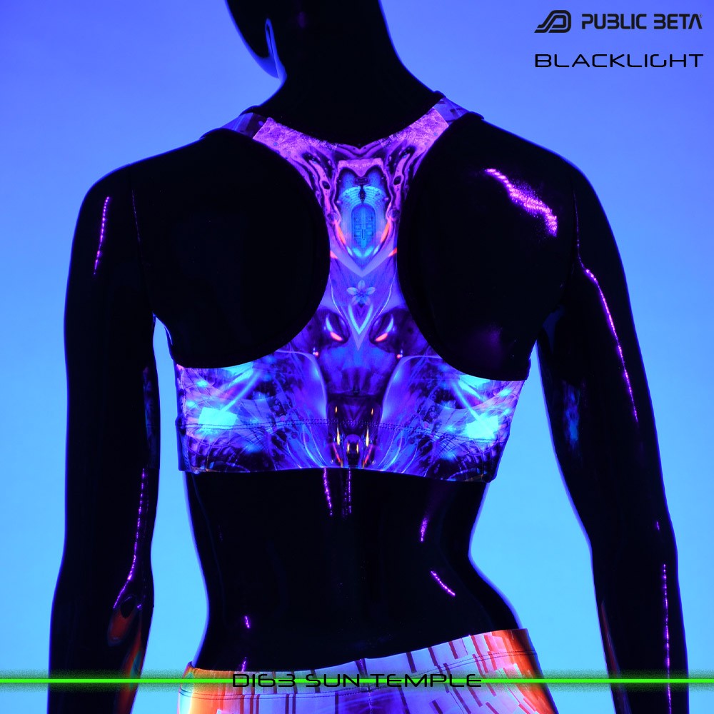 D163 Sun Temple Psychedelc Clothing for Psychedelic Yogis, UV Active prints by Public Beta Wear
