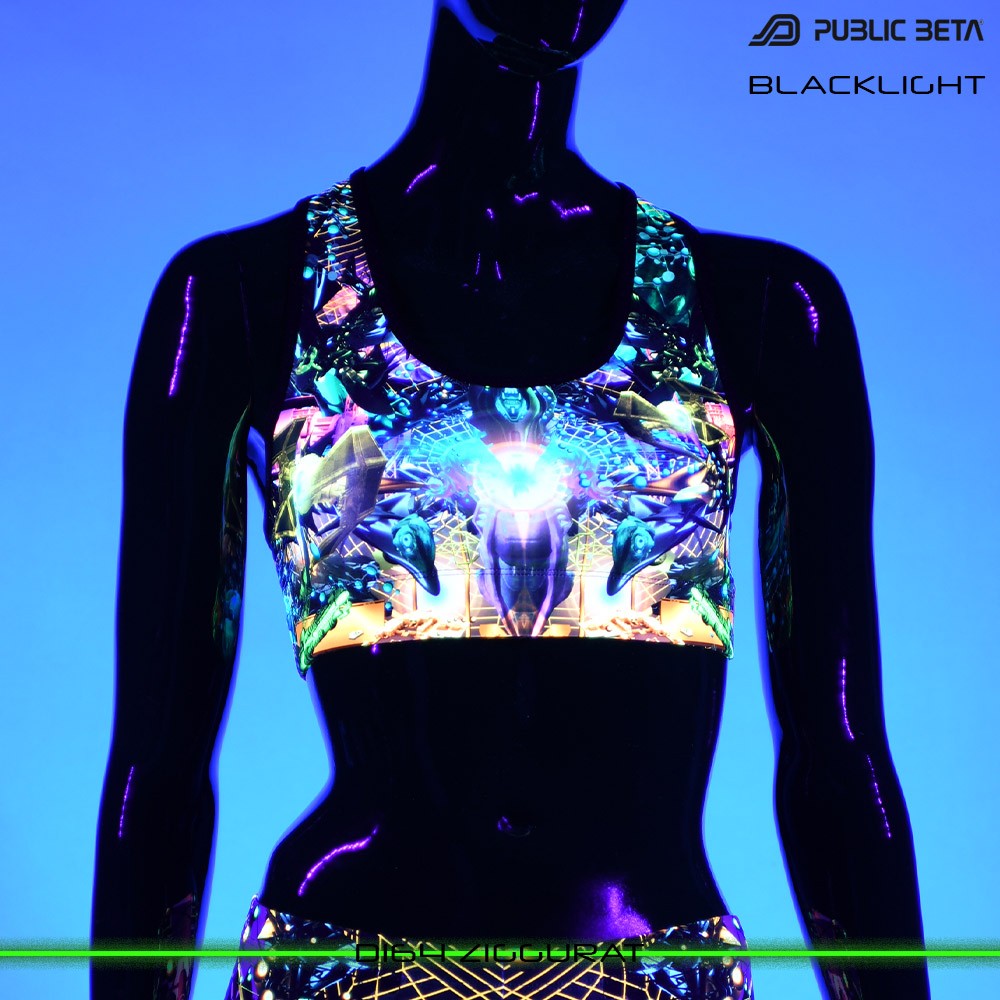 D164 Ziggurat Psychedelc Clothing for Psychedelic Yogis, UV Active prints by Public Beta Wear