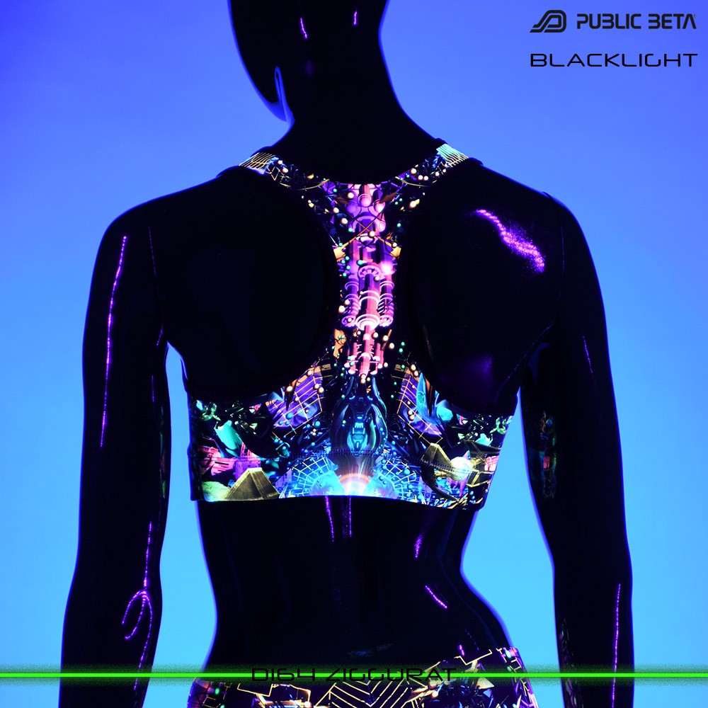 D164 Ziggurat Psychedelc Clothing for Psychedelic Yogis, UV Active prints by Public Beta Wear