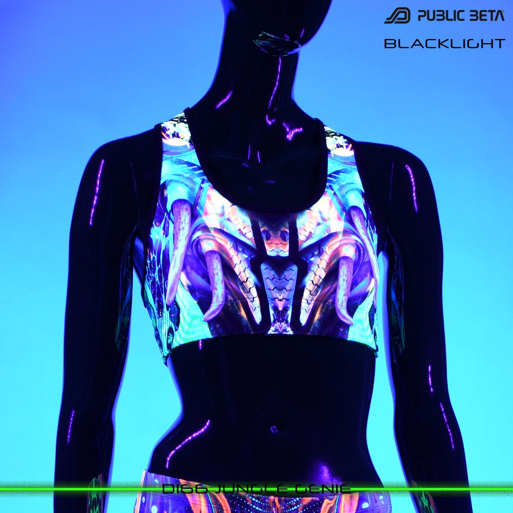 D166 Jungle Genie Psychedelc Clothing for Psychedelic Yogis, UV Active prints by Public Beta Wear