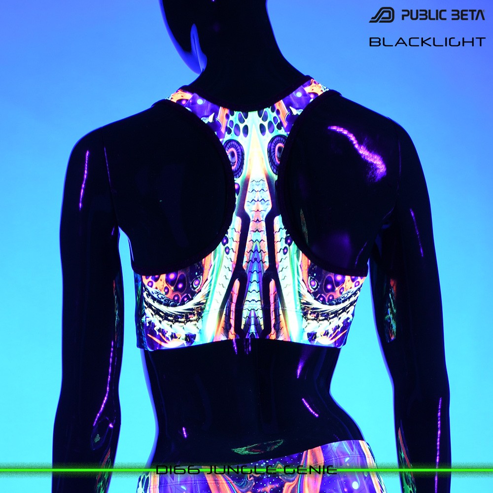D166 Jungle Genie Psychedelc Clothing for Psychedelic Yogis, UV Active prints by Public Beta Wear