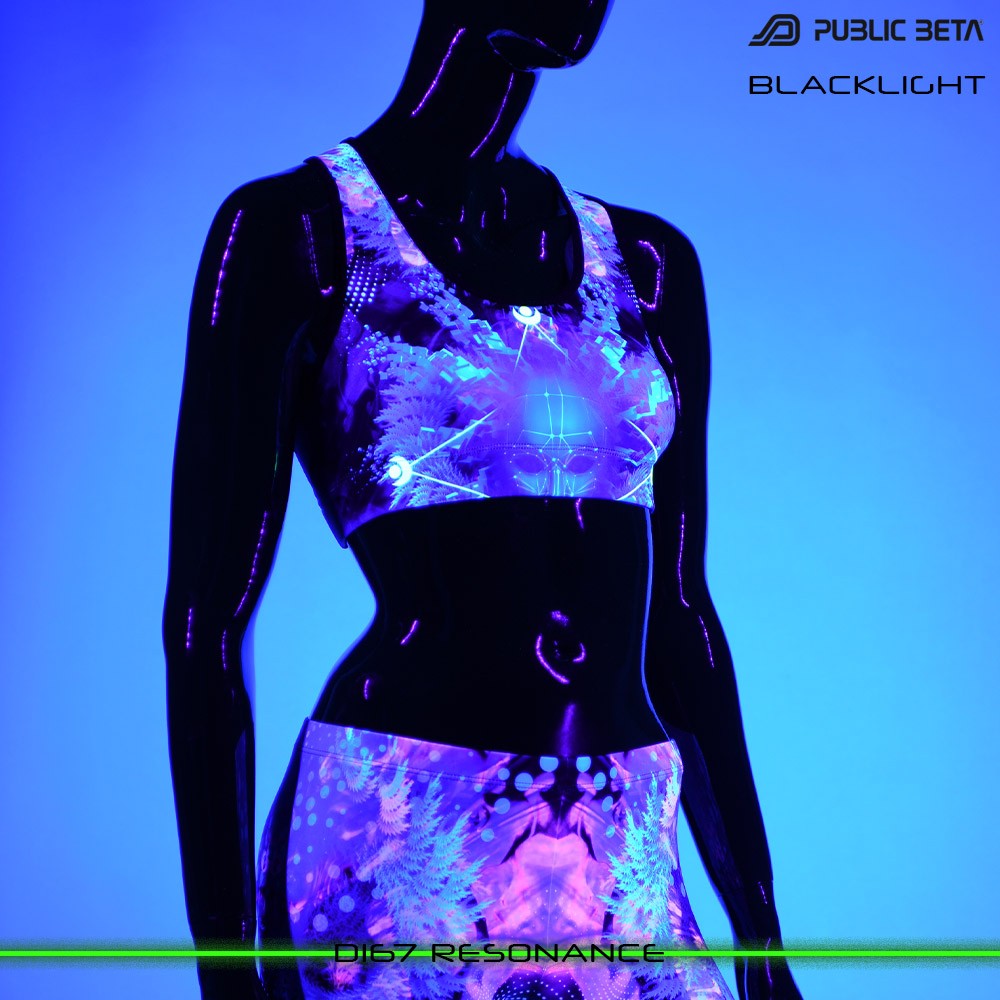 D167 Resonance Psychedelc Clothing for Psychedelic Yogis, UV Active prints by Public Beta Wear