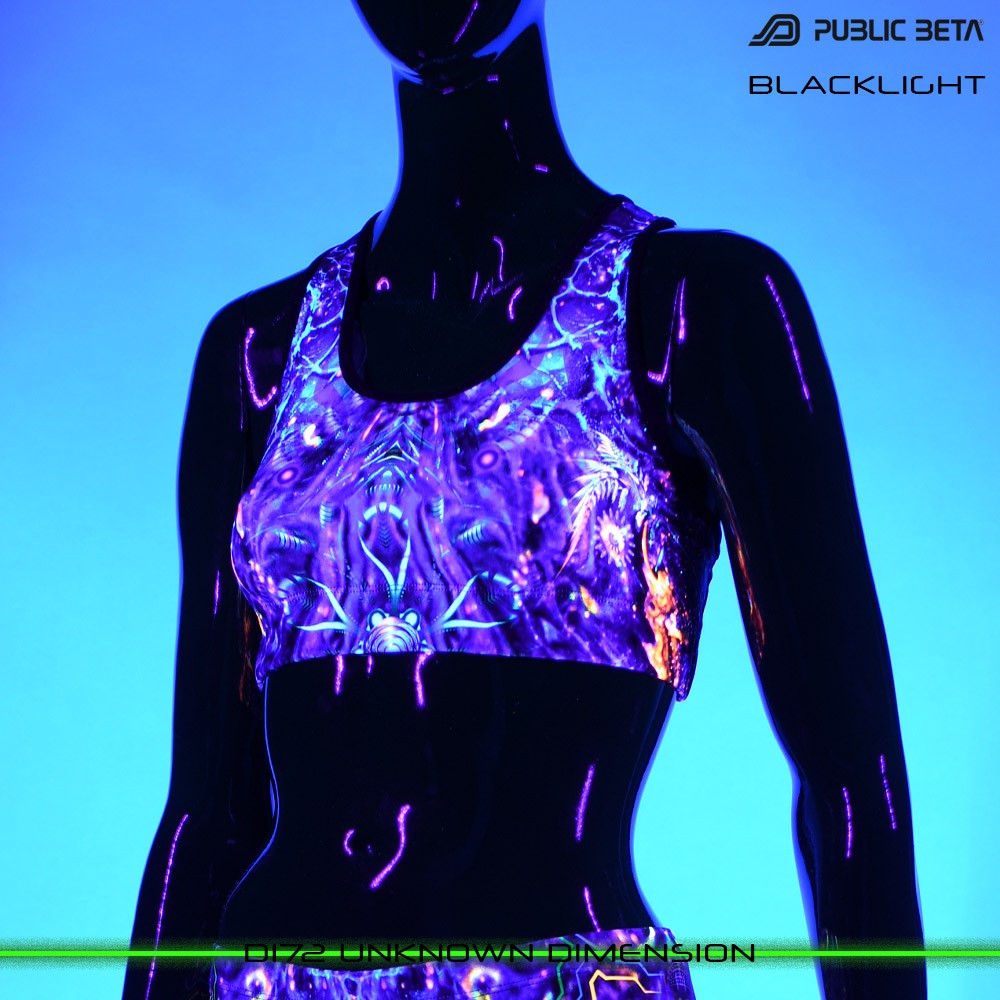 D172 Unknown Dimension Psychedelc Clothing for Psychedelic Yogis, UV Active prints by Public Beta Wear