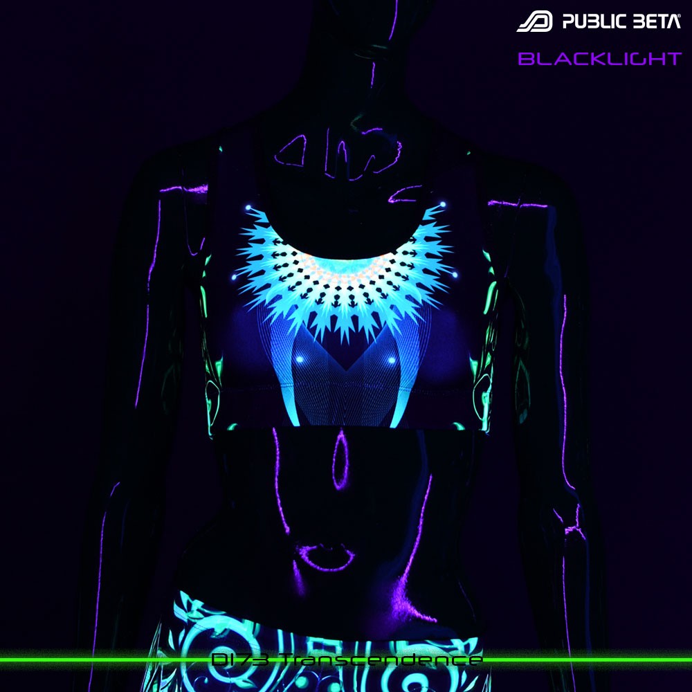 Transcendence Psychedelc Clothing for Psychedelic Yogis, UV Active prints by Public Beta Wear