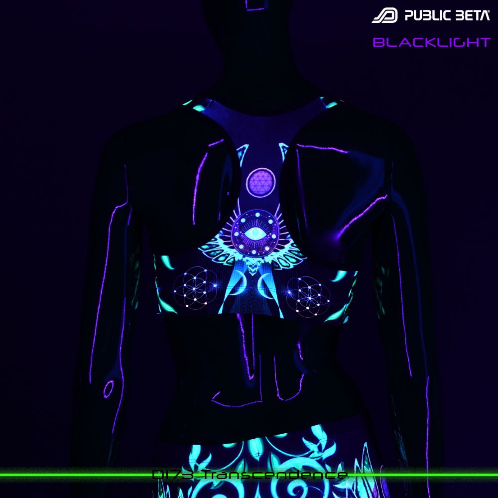 Transcendence Psychedelc Clothing for Psychedelic Yogis, UV Active prints by Public Beta Wear