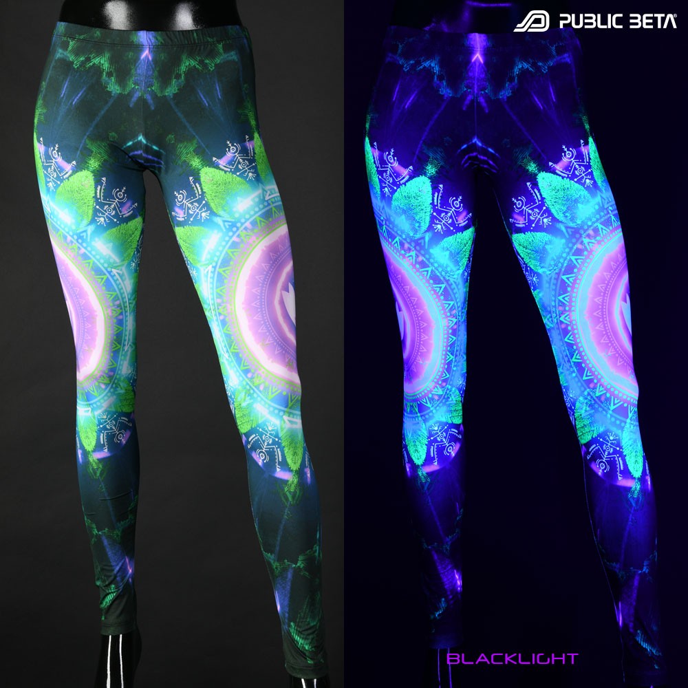 UV reactive psychedelic design digital print on leggings by Public Beta Wear