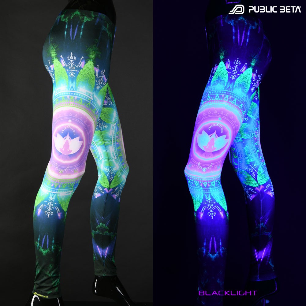 UV reactive psychedelic design digital print on leggings by Public Beta Wear
