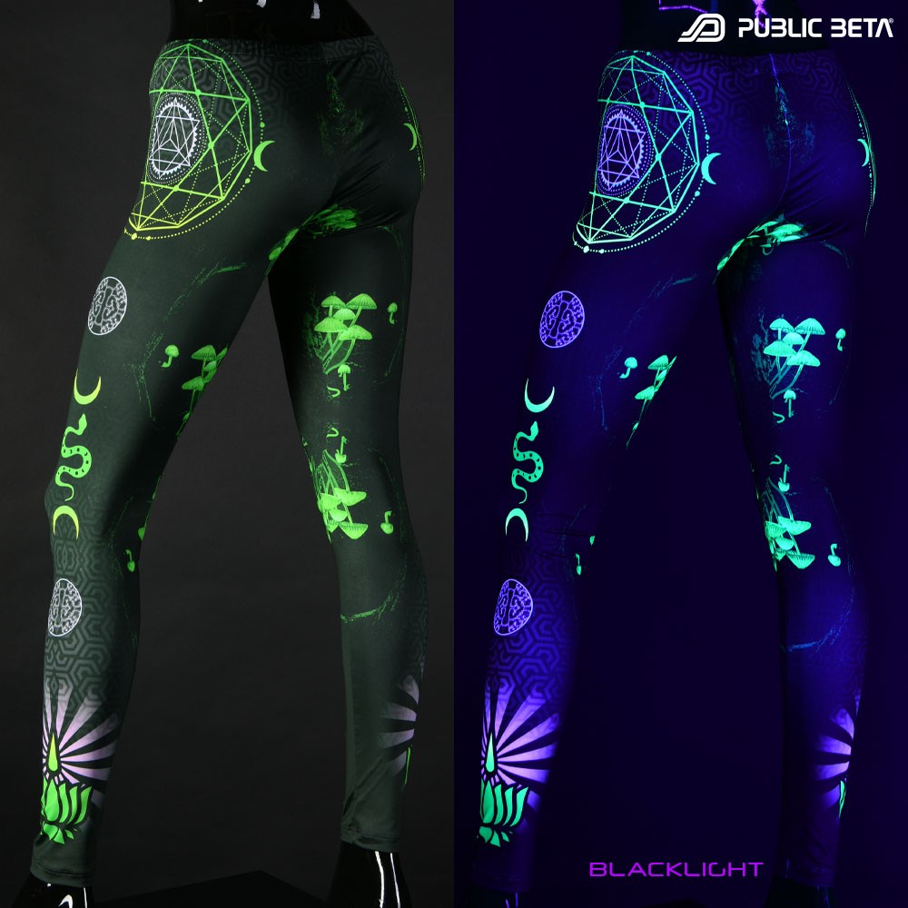 UV reactive mushroom design blacklight print on leggings