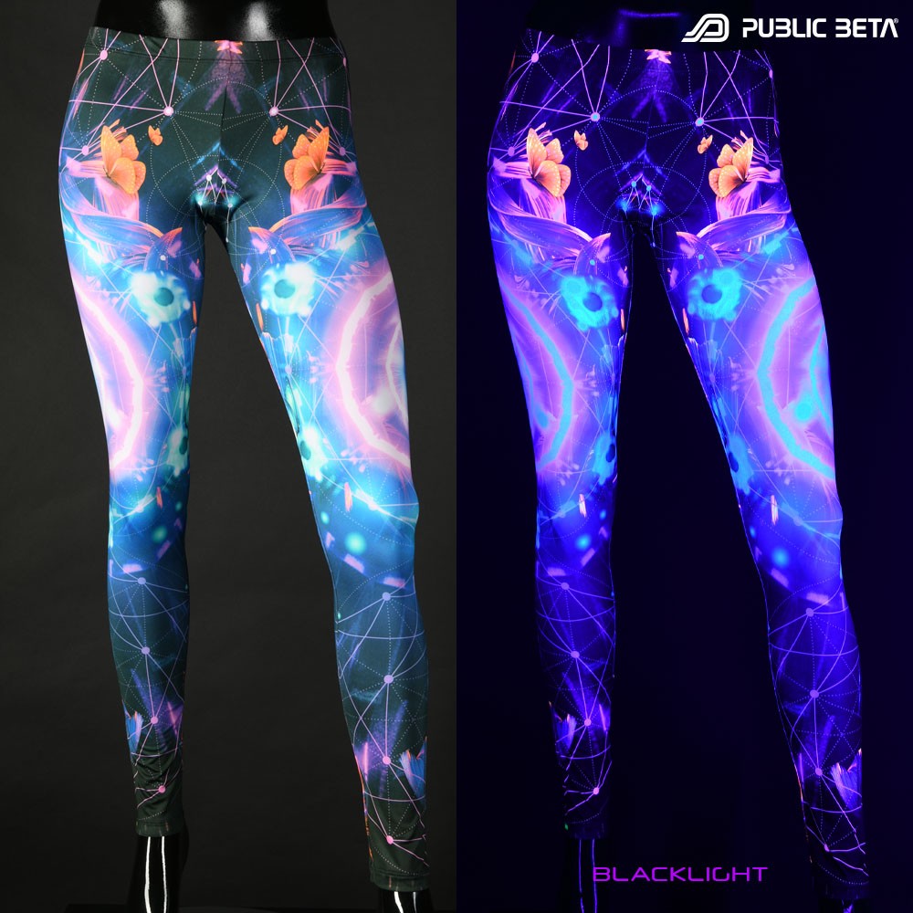 the eye UV reactive design print on leggings by Public Beta Wear