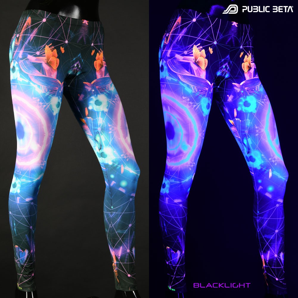 the eye UV reactive design print on leggings by Public Beta Wear