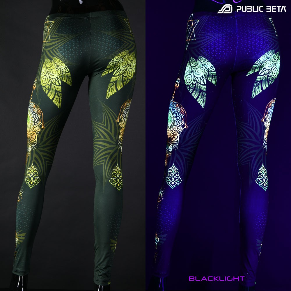 Ancient Theory Psytrance design printed with blacklight colours by Public Beta Wear