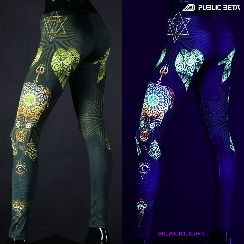 Ancient Theory Psytrance design printed with blacklight colours by Public Beta Wear