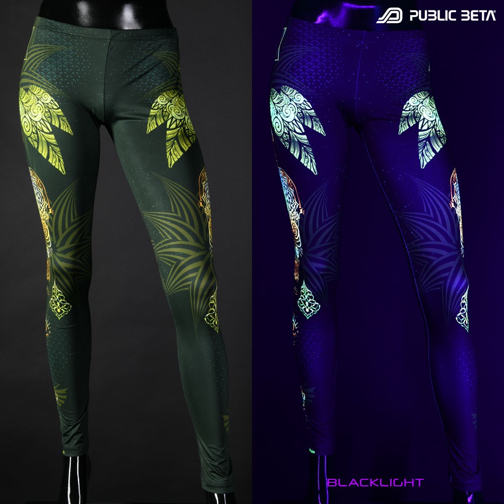 Ancient Theory Psytrance design printed with blacklight colours by Public Beta Wear