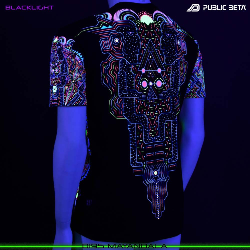 MayanDala Blacklight T-Shirt Psytrance Design on Clothing by Public Beta Wear