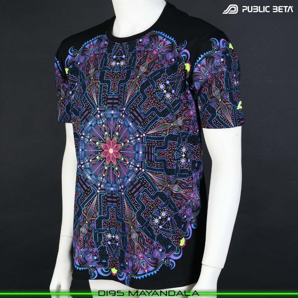 MayanDala Blacklight T-Shirt Psytrance Design on Clothing by Public Beta Wear