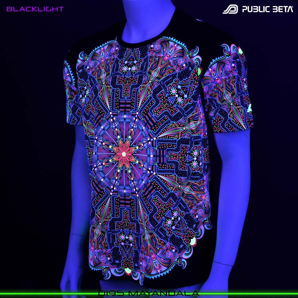 MayanDala Blacklight T-Shirt Psytrance Design on Clothing by Public Beta Wear