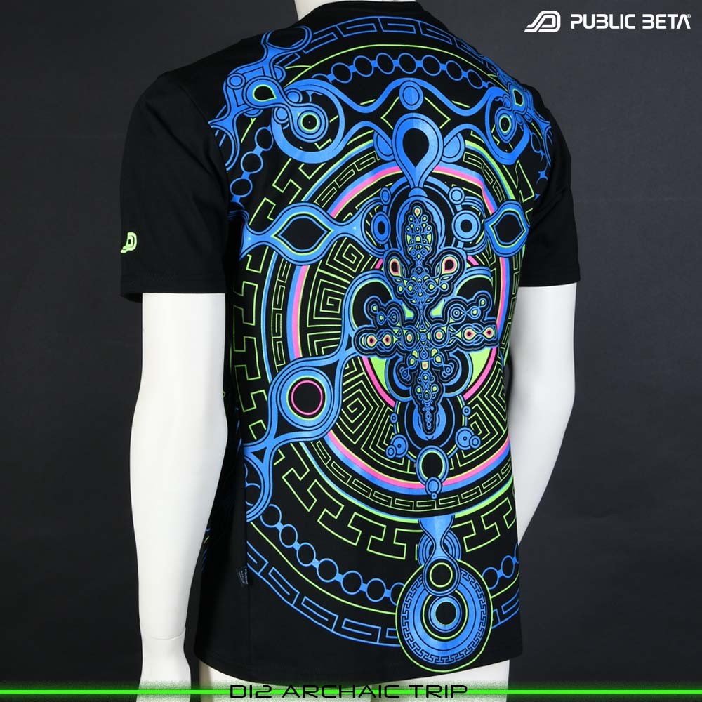 Archaic Trip Blacklight T-Shirt Psytrance Design on Clothing by Public Beta Wear
