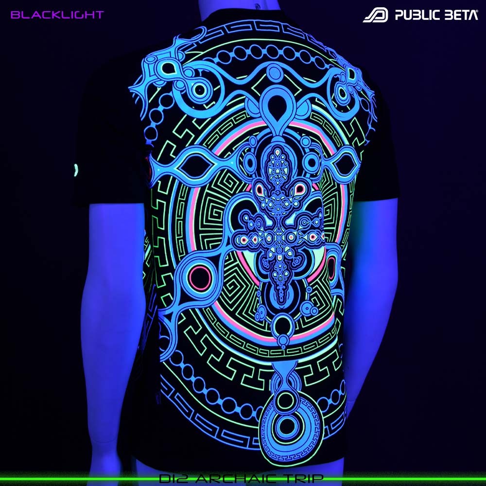 Archaic Trip Blacklight T-Shirt Psytrance Design on Clothing by Public Beta Wear