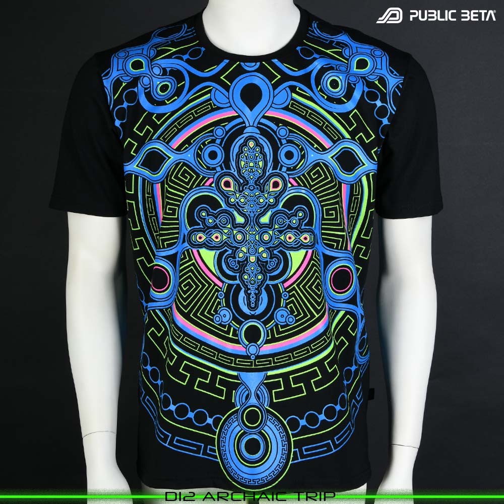Archaic Trip Blacklight T-Shirt Psytrance Design on Clothing by Public Beta Wear