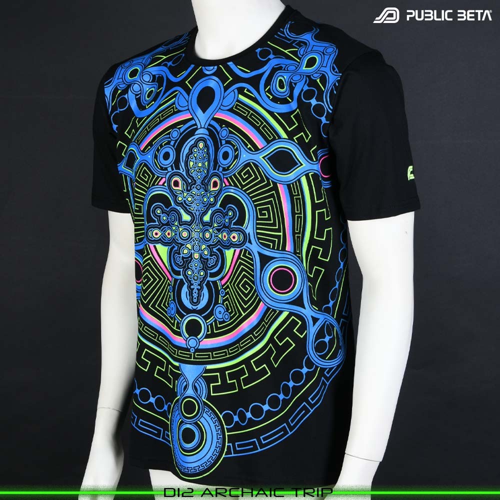 Archaic Trip Blacklight T-Shirt Psytrance Design on Clothing by Public Beta Wear