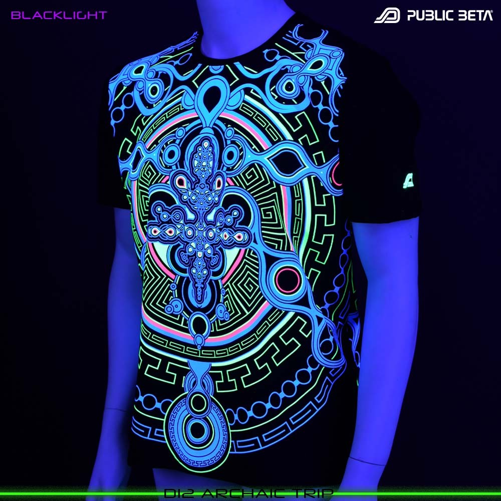 Archaic Trip Blacklight T-Shirt Psytrance Design on Clothing by Public Beta Wear