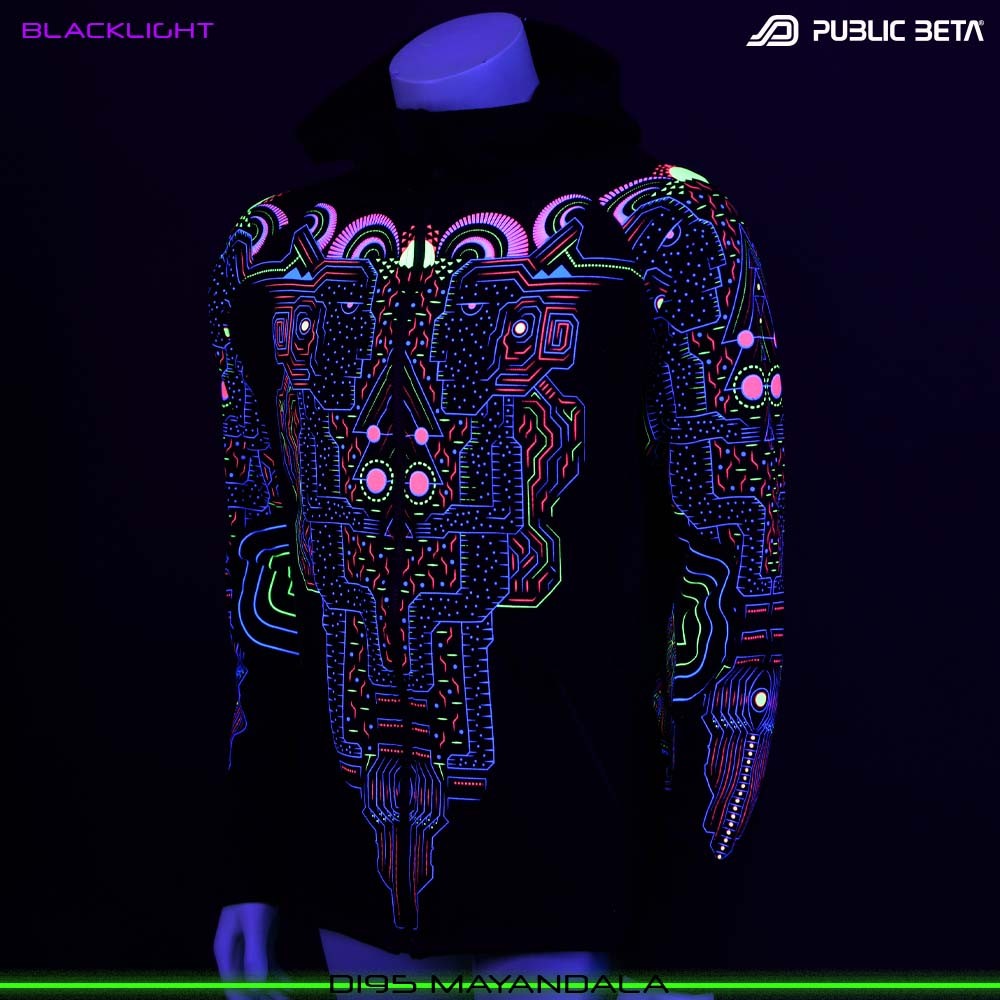 MayanDala Blacklight Sweater PsyArt Psytrance Wear by Public Beta