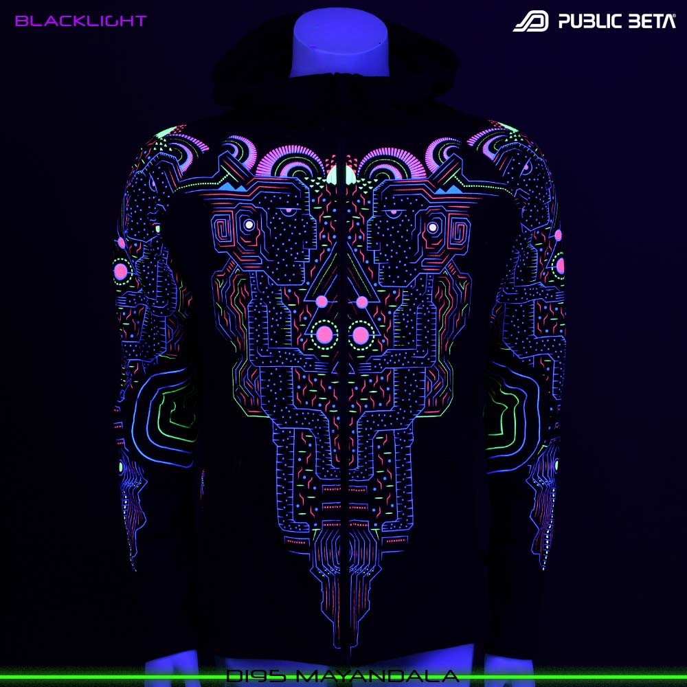 MayanDala Blacklight Sweater PsyArt Psytrance Wear by Public Beta