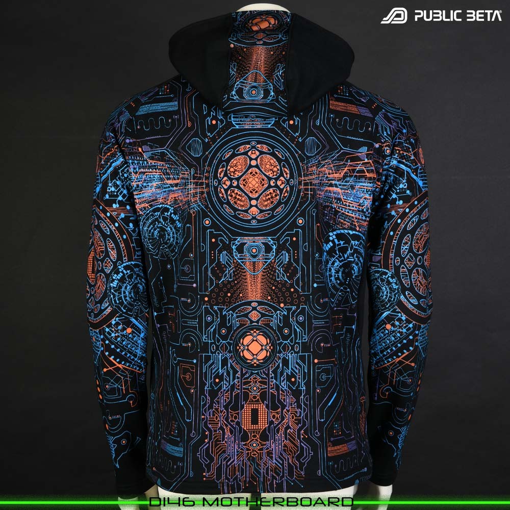 Motherboard blacklight art psytrance wear hooded sweater by Public Beta Wear