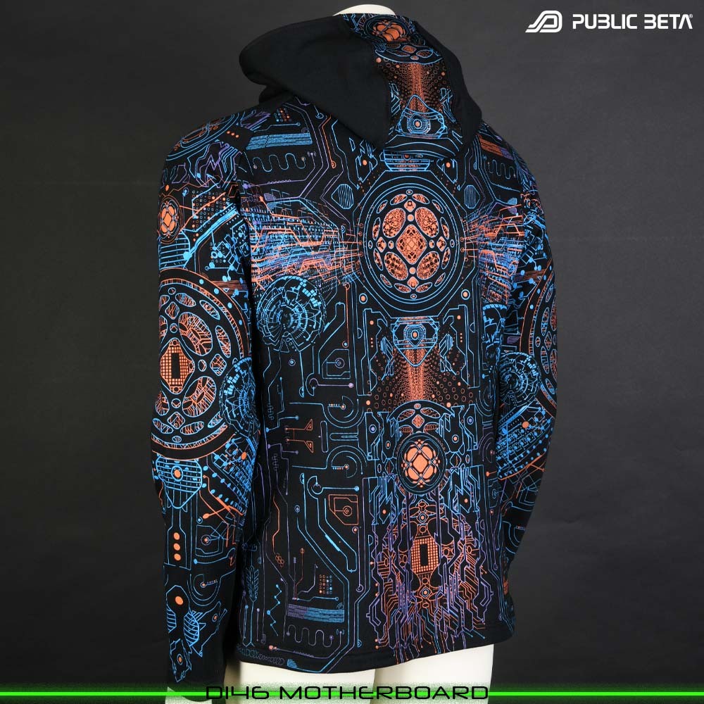 Motherboard blacklight art psytrance wear hooded sweater by Public Beta Wear
