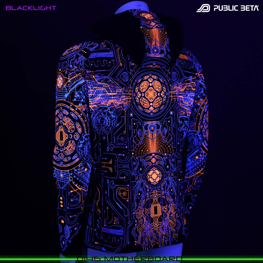 Motherboard blacklight art psytrance wear hooded sweater by Public Beta Wear