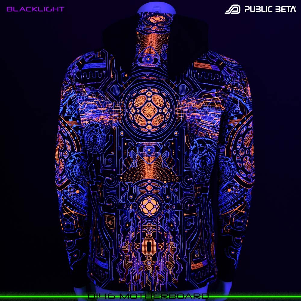 Motherboard blacklight art psytrance wear hooded sweater by Public Beta Wear
