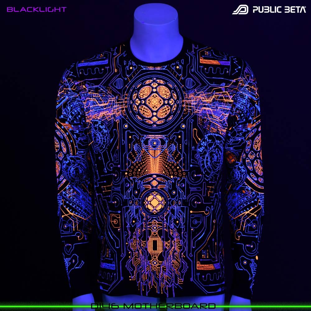 Motherboard blacklight art psytrance wear longsleeve by Public Beta Wear