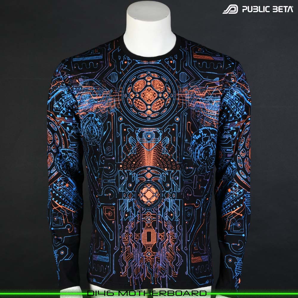 Motherboard blacklight art psytrance wear longsleeve by Public Beta Wear