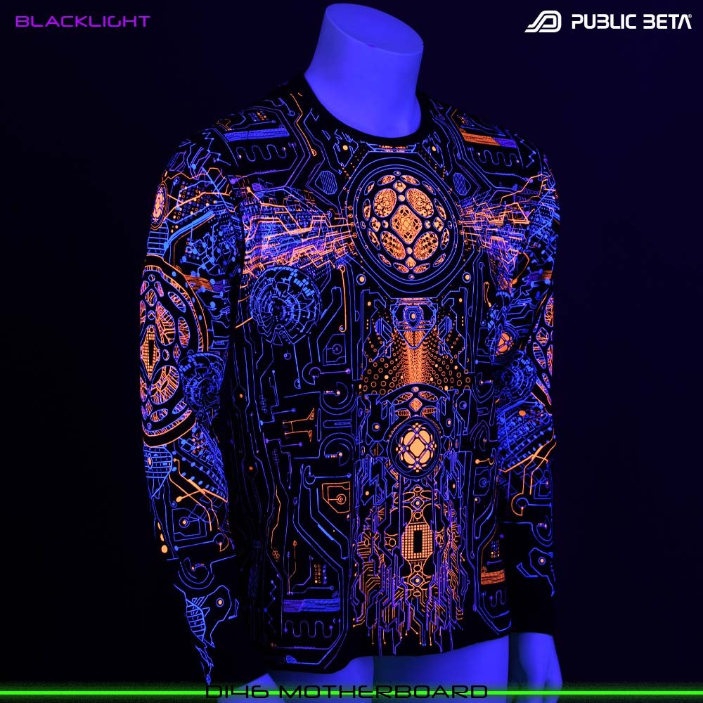 Motherboard blacklight art psytrance wear longsleeve by Public Beta Wear