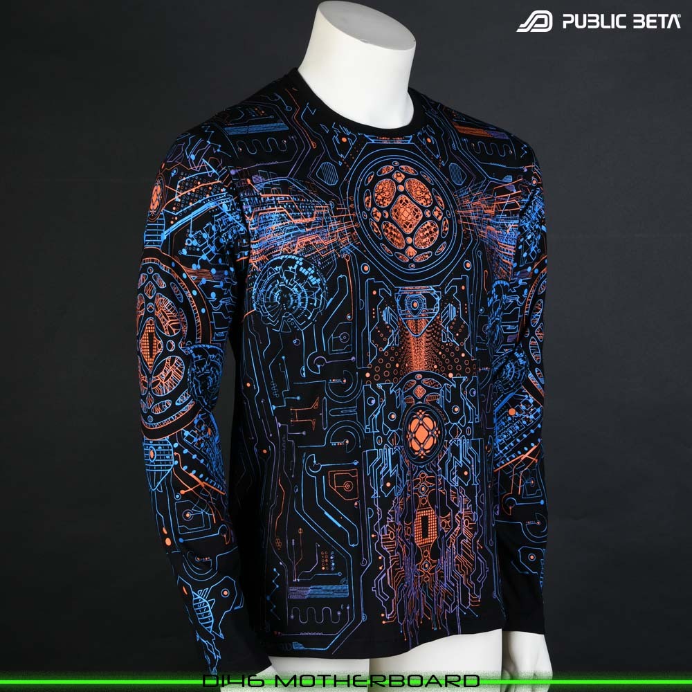 Motherboard blacklight art psytrance wear longsleeve by Public Beta Wear