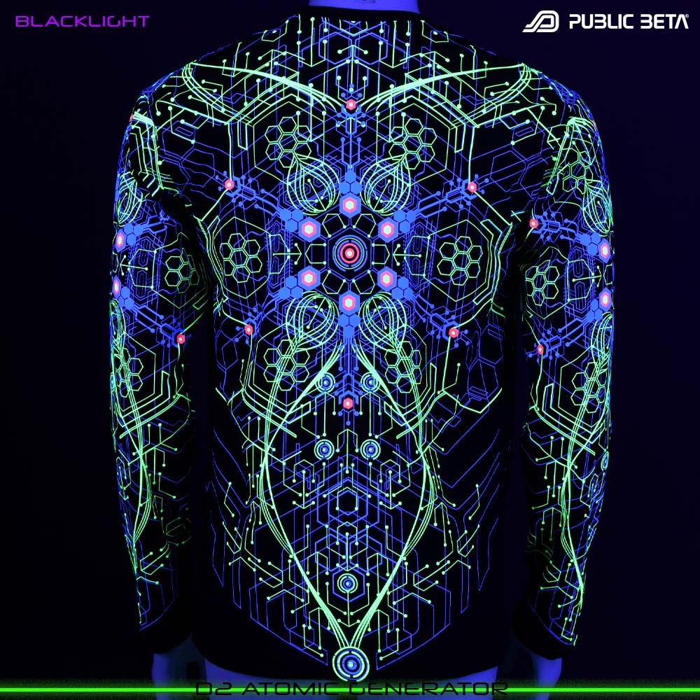Atomic Generator blacklight art psytrance wear longsleeve by Public Beta Wear