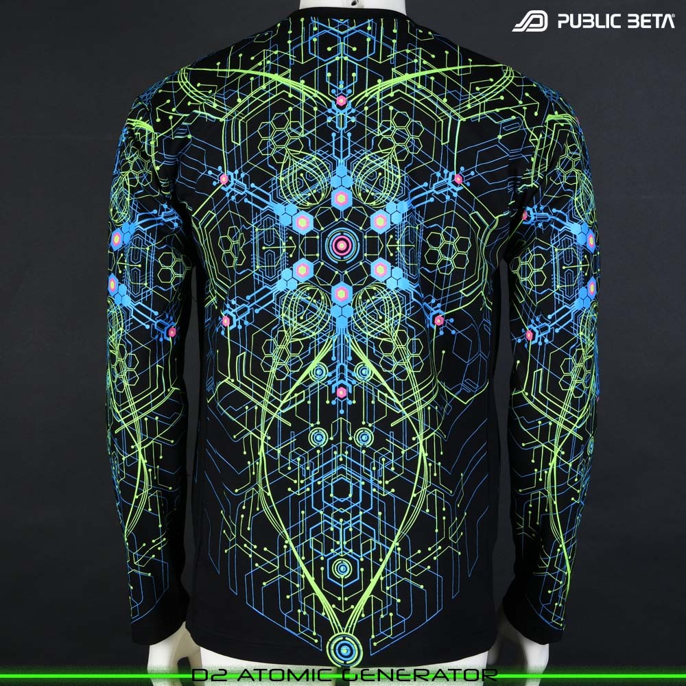 Atomic Generator blacklight art psytrance wear longsleeve by Public Beta Wear