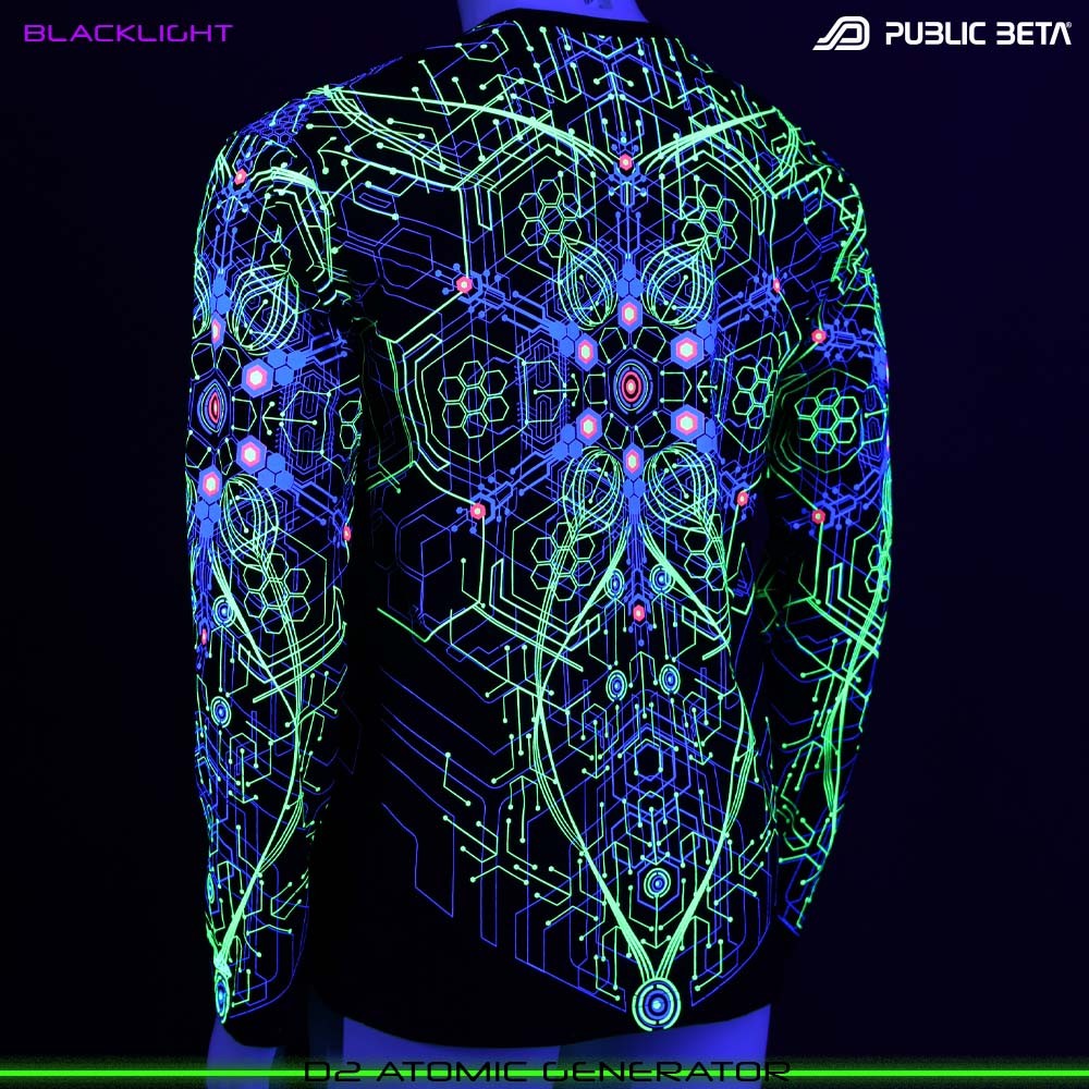 Atomic Generator blacklight art psytrance wear longsleeve by Public Beta Wear
