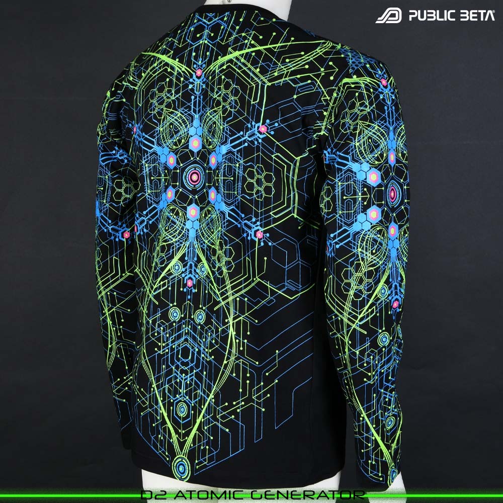 Atomic Generator blacklight art psytrance wear longsleeve by Public Beta Wear