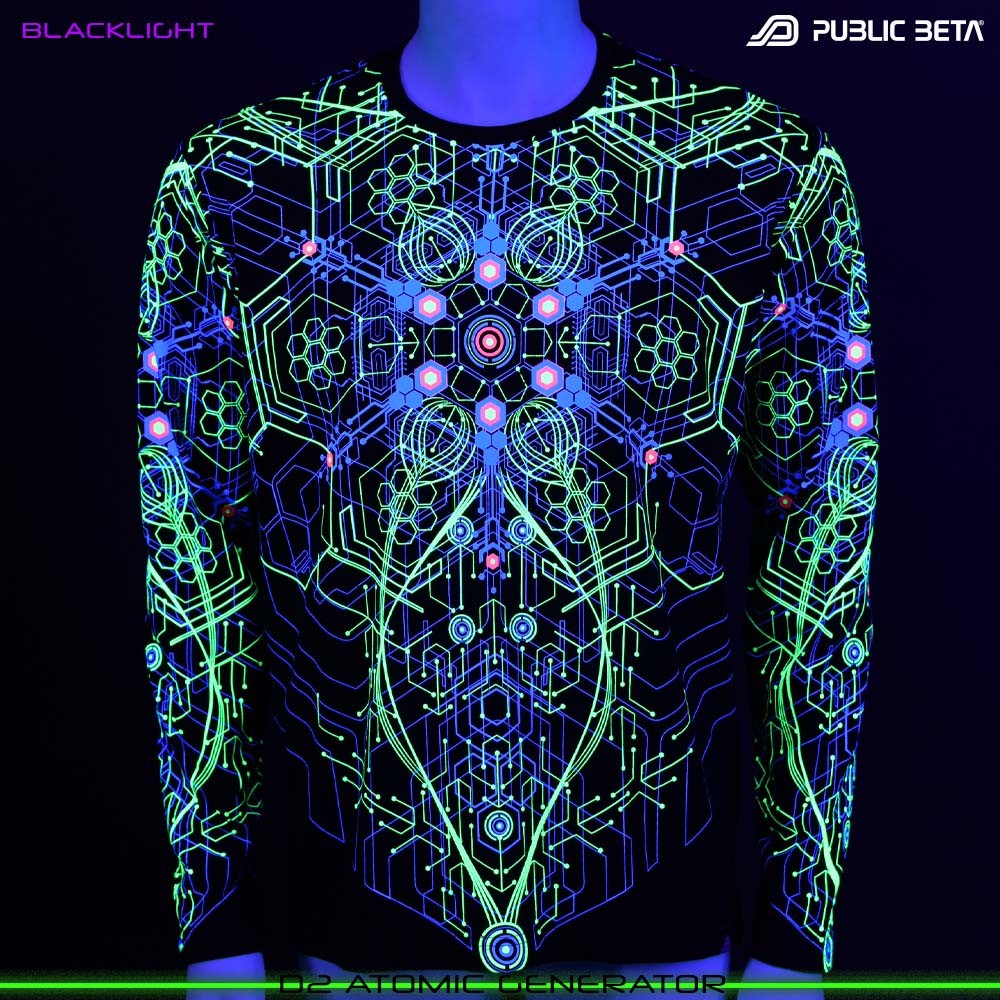 Atomic Generator blacklight art psytrance wear longsleeve by Public Beta Wear