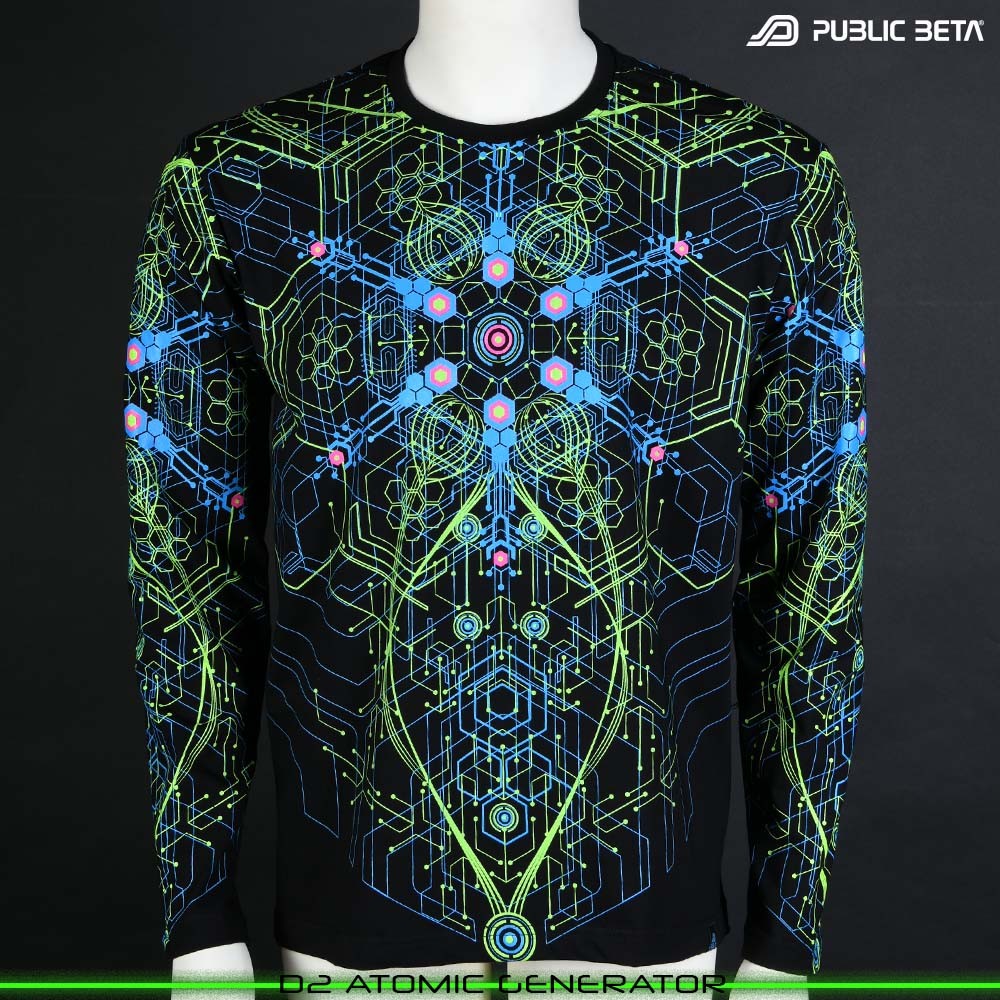 Atomic Generator blacklight art psytrance wear longsleeve by Public Beta Wear