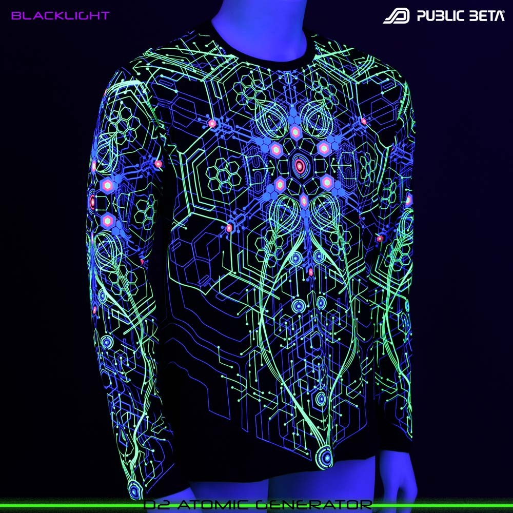 Atomic Generator blacklight art psytrance wear longsleeve by Public Beta Wear