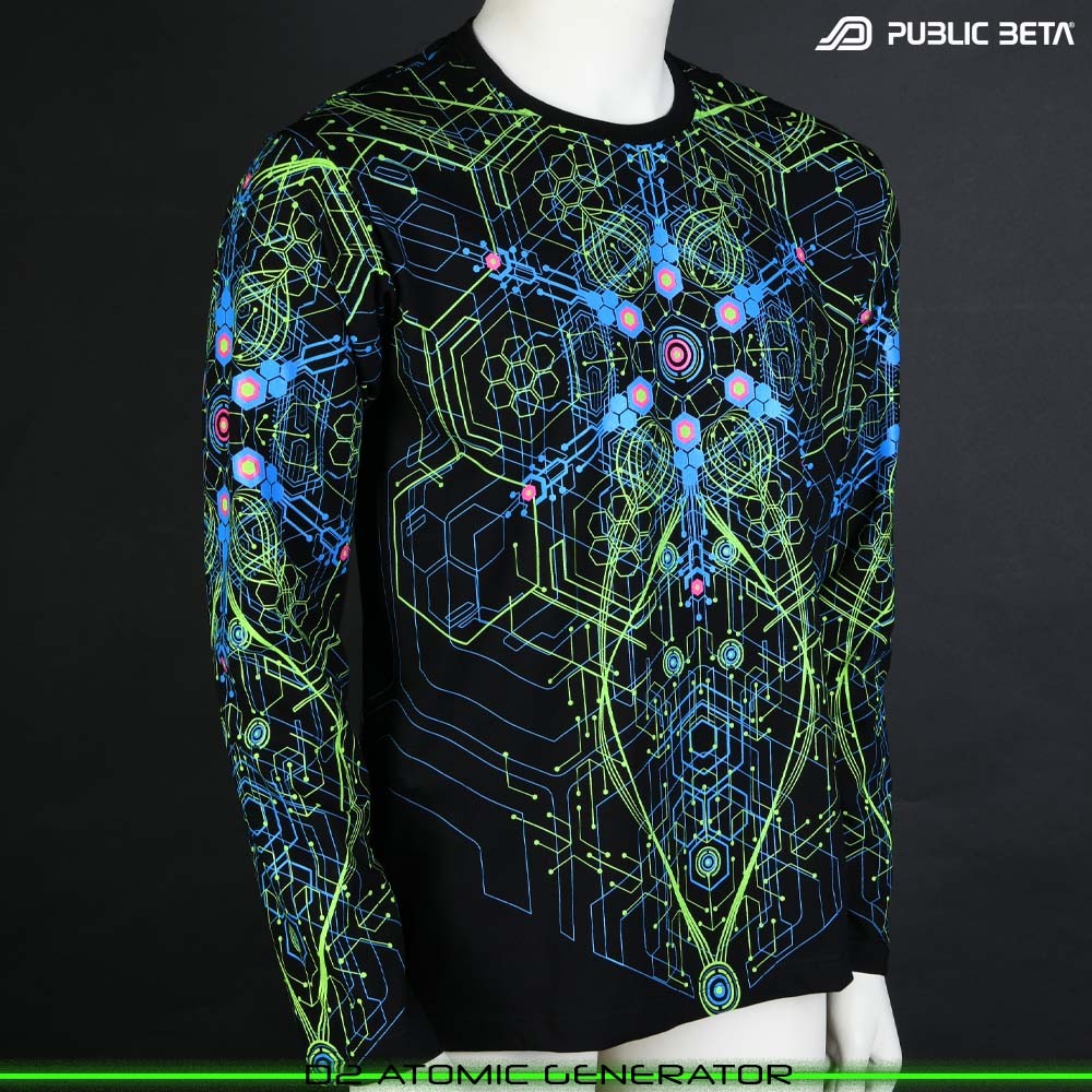 Atomic Generator blacklight art psytrance wear longsleeve by Public Beta Wear