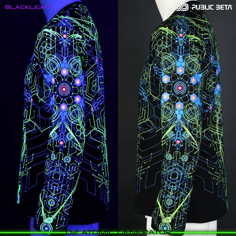 Atomic Generator blacklight art psytrance wear longsleeve by Public Beta Wear