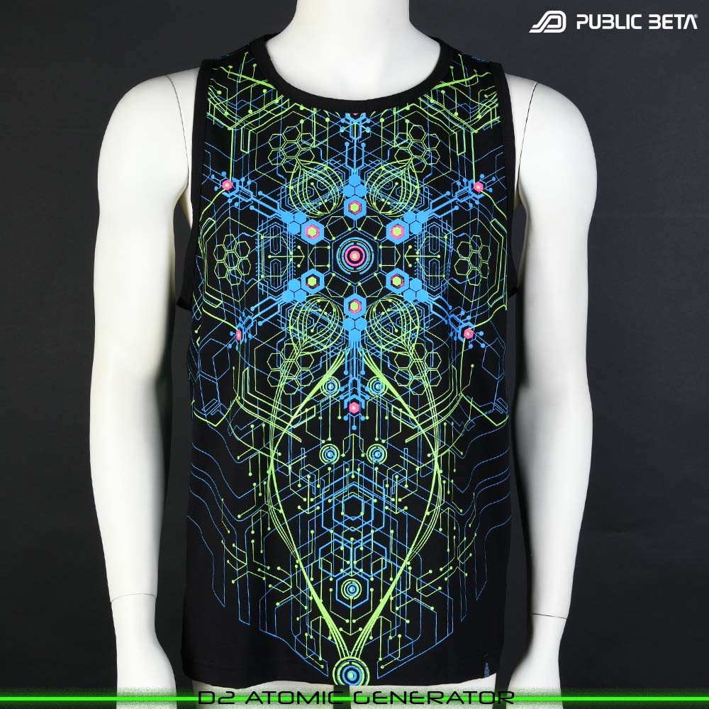 Atomic Generator Futuristic Psychedelic Print. Glow in Blacklight Psytrance Clothing