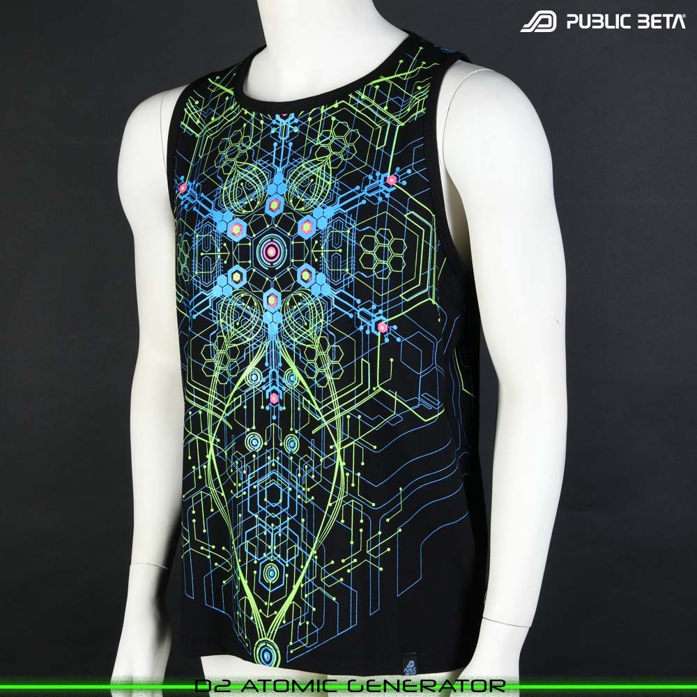 Atomic Generator Futuristic Psychedelic Print. Glow in Blacklight Psytrance Clothing